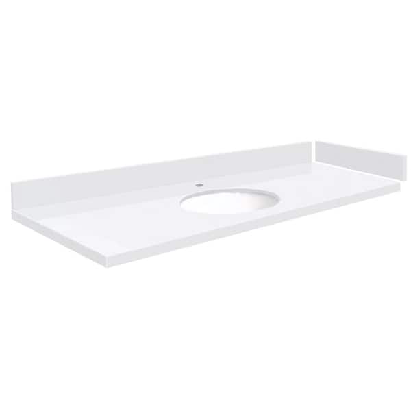 Transolid Silestone 55 in. W x 22.25 in. D Quartz White Round Single Sink Vanity Top in Miami White