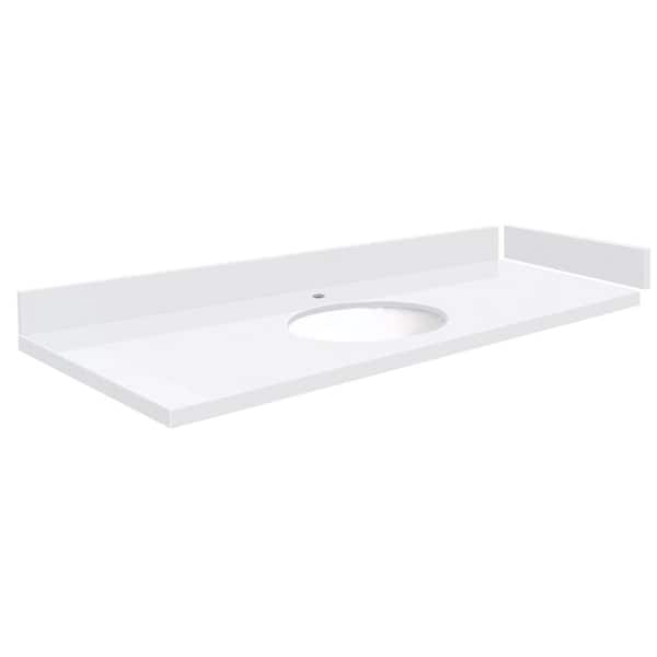 Transolid Silestone 61 in. W x 22.25 in. D Quartz White Round Single Sink Vanity Top in Miami White
