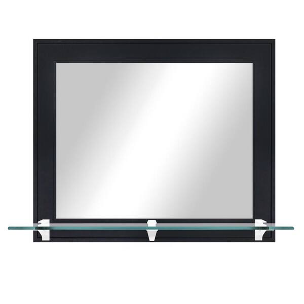 Unbranded 25.5 in. W x 21.5 in. H Rectangular Framed Gallery Black and White Horizontal Wall Mirror with Tempered Glass Shelf