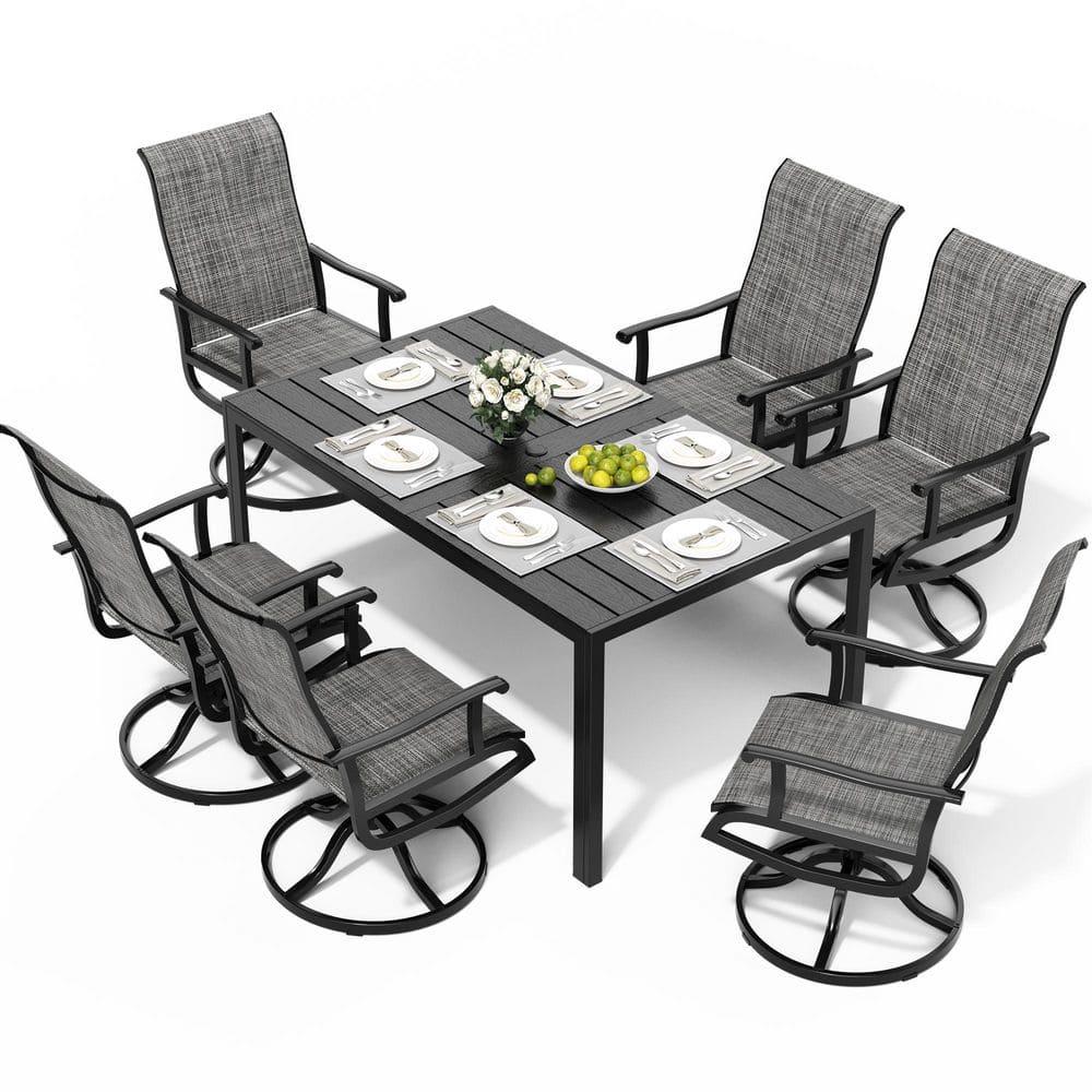 7-Piece Outdoor Dining Set with All Weather Wood-like Table And Swivel Chairs price history on PriceWatchPro