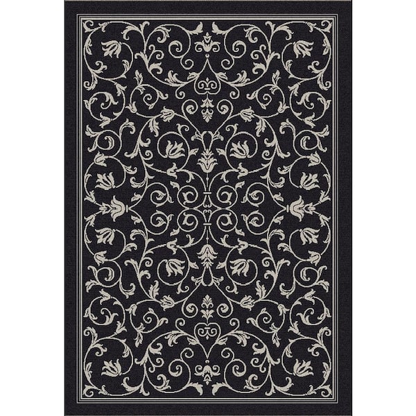 Courtyard Black/Sand 5 ft. x 8 ft. Border Indoor/Outdoor Patio  Area Rug