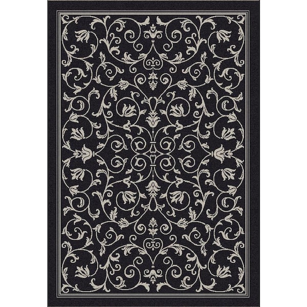 SAFAVIEH Courtyard Black/Sand 5 ft. x 8 ft. Border Indoor/Outdoor Patio  Area Rug