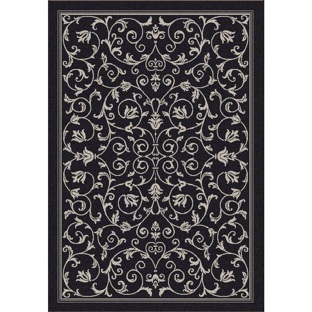 Black and Sand Synthetic Square Indoor/Outdoor Area Rug