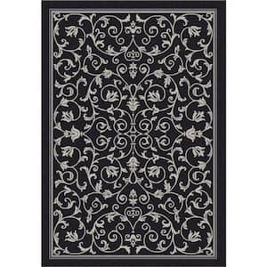Courtyard Black/Sand 8 ft. x 10 ft. Border Scroll Floral Indoor/Outdoor Patio  Area Rug