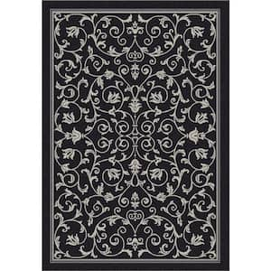 Courtyard Black/Sand 9 ft. x 12 ft. Border Indoor/Outdoor Patio  Area Rug