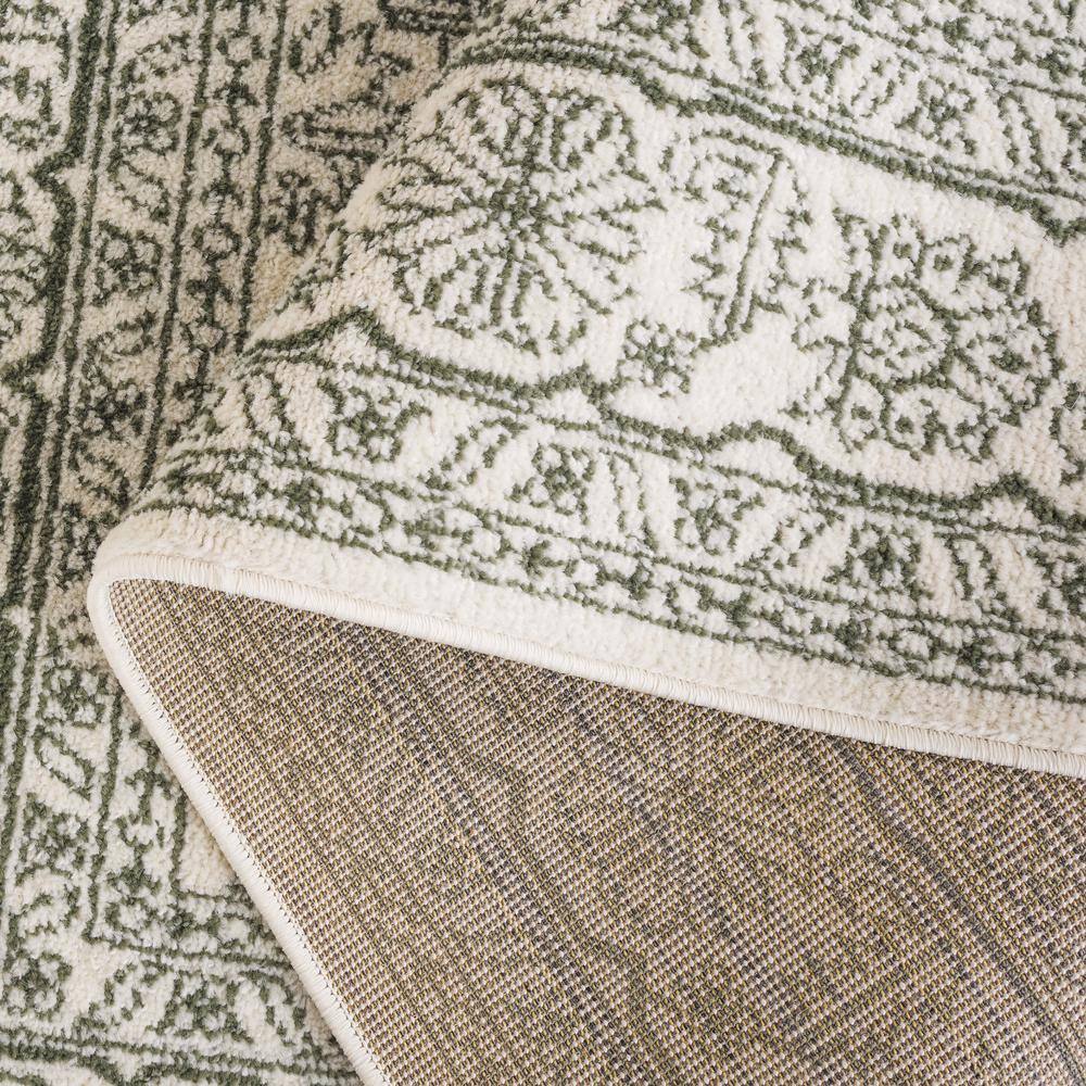 Ivory and Dark Green Synthetic Square Area Rug, 8' x 10'