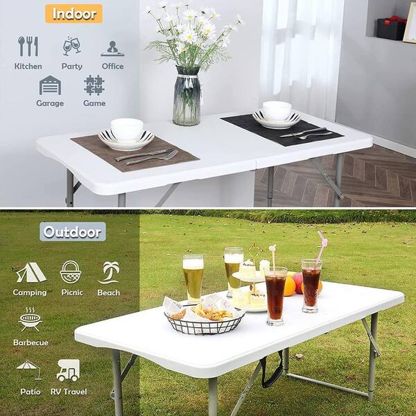 ToolCat 48 in. White Rectangular Plastic Outdoor Dining Table Folding Table MGG18 23 HWZZ