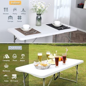 48 in. White Rectangular Plastic Outdoor Dining Table Folding Table