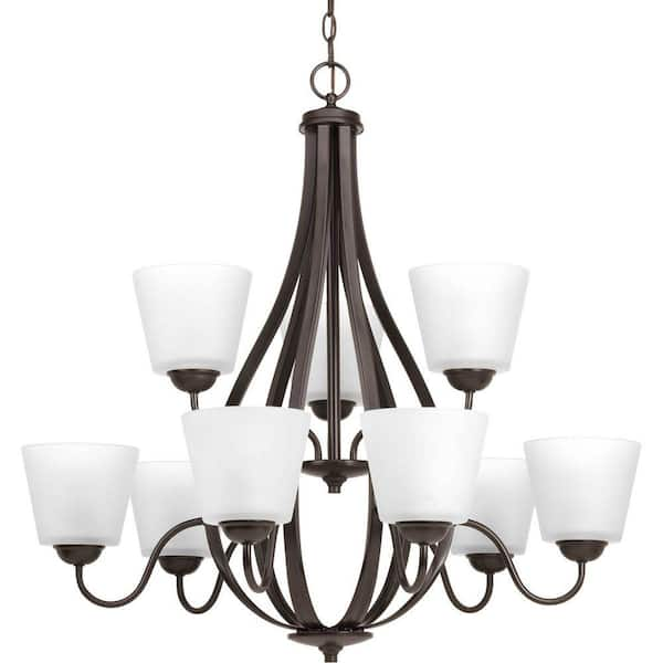 Progress Lighting Arden Collection 9-Light Antique Bronze Chandelier with Etched Glass