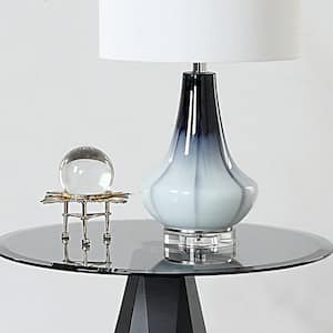 Prospector 24 in. Black and Gray Round Glass End Table