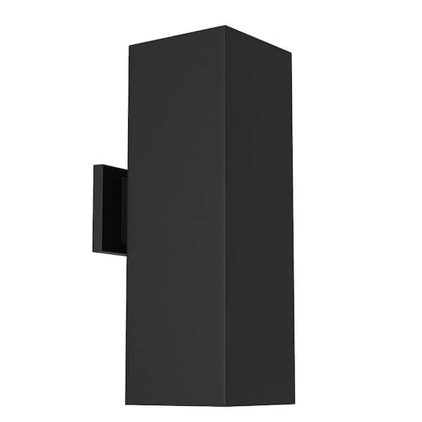 Square 6" Two-Light Black Modern Wall Lantern for Outdoor Spaces with Up-Down Light Output