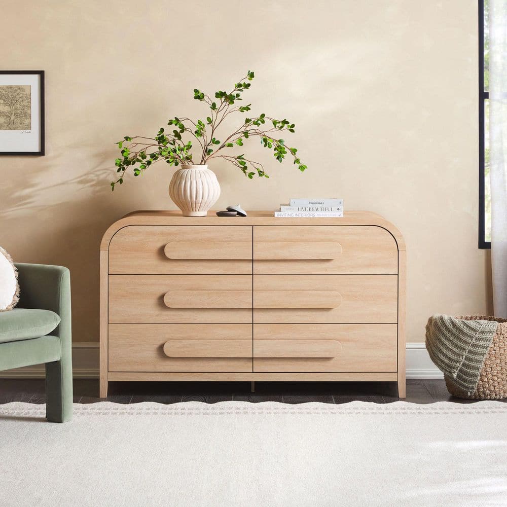 Walker Edison Furniture Company Coastal Oak 6-Drawers 54 in. Dresser with Waterfall Edges WECHA026D4CO1