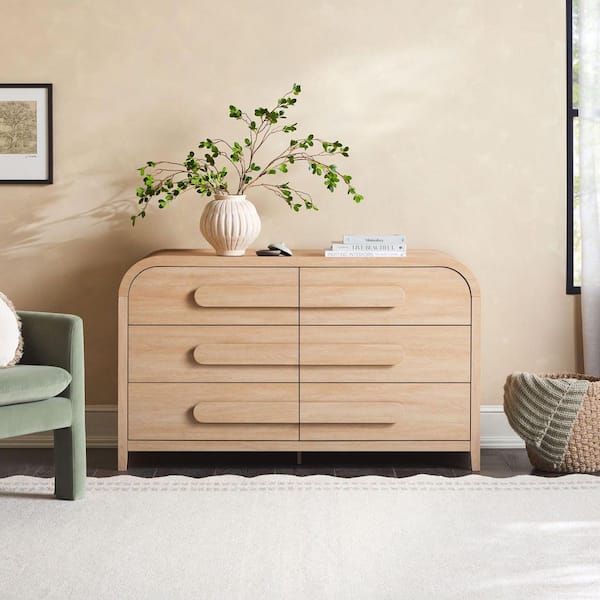 Walker Edison Furniture Company Coastal Oak 6-Drawers 54 in. Dresser with Waterfall Edges WECHA026D4CO1