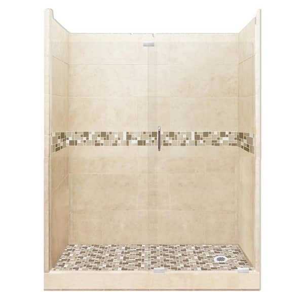 American Bath Factory Tuscany Grand Slider 42 in. x 60 in. x 80 in. Right Drain Alcove Shower Kit in Desert Sand and Chrome Hardware