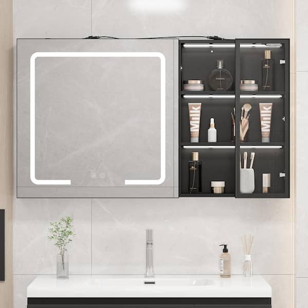 FUFU&GAGA 47.2 in. W x 27.2 in. H Rectangular Surface Mount Bathroom Medicine Cabinet with Mirror, Glass Door, Anti-fog, Lights