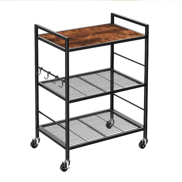 15.7in W x 23.6in D x 33.7in H Black Assembled Kitchen Microwave Cart w Adjustable Shelves Rolling Organizer Industrial