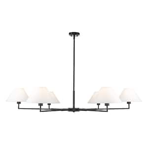 Leila 6-Light Matte Black Chandelier with White Linen Fabric Shades