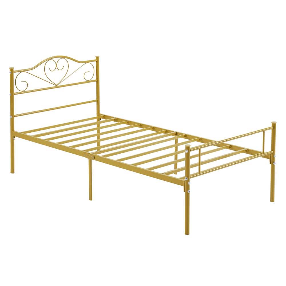 Twin Bed Frame, Pink Platform Bed No Box Spring Needed, Heavy Duty Steel Slats Support Bed - thumbnail 7