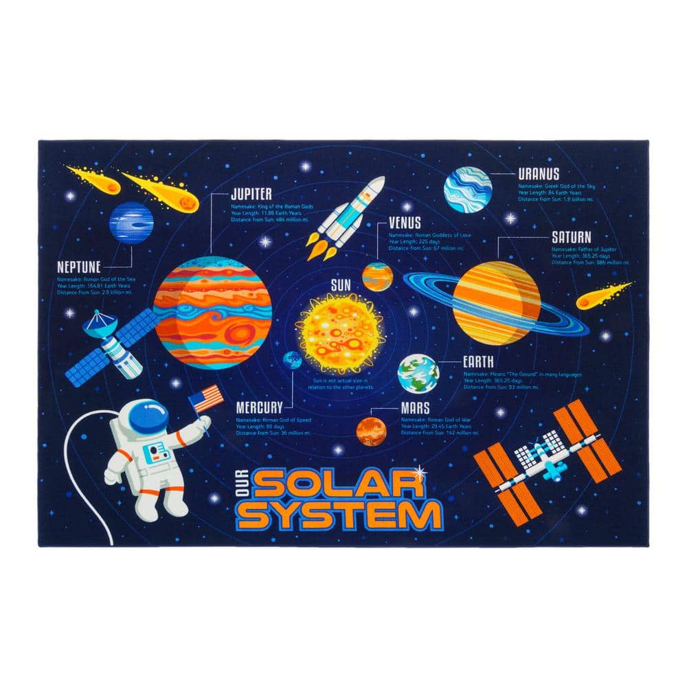Blue 6' x 9' Solar System Educational Kids Area Rug
