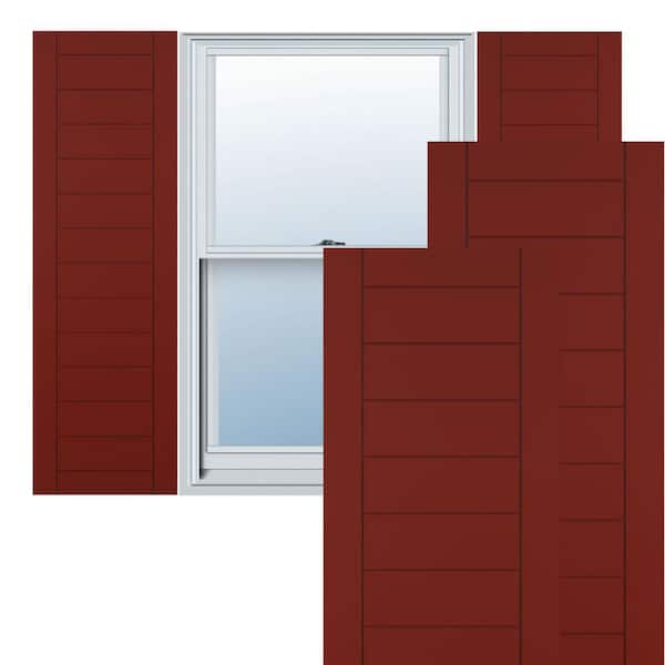 Ekena Millwork 12 in. x 34 in. PVC True Fit Horizontal Slat Framed Modern Style Fixed Mount Board & Batten Shutters Pair in Pepper Red