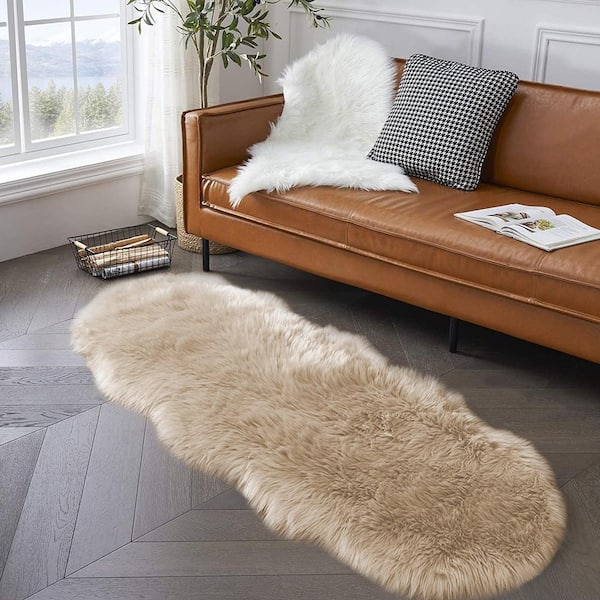 Sheepskin Faux Fur Beige 2 ft. x 6 ft. Cozy Fluffy Rugs Specialty Area Rug