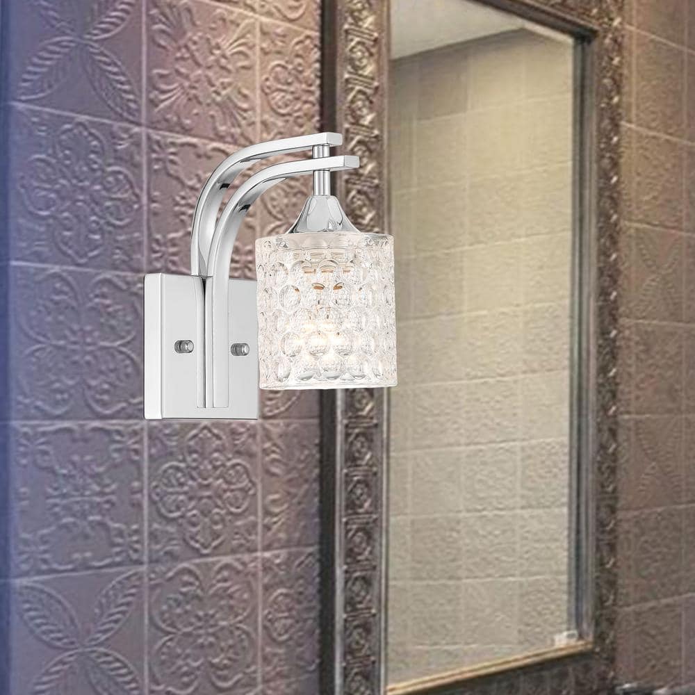 Polished Chrome Dimmable Vanity Wall Sconce with Glass Shade
