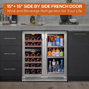 30 in. Triple Zone 28-Wine Bottles 100-Cans Beverage and Wine Cooler Side-by-Side Refrigerator Low Noise Fridge in Black