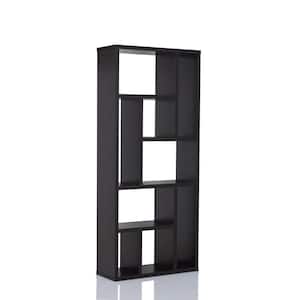 71 in. Cappuccino Wood 9-shelf Etagere Bookcase with Open Back