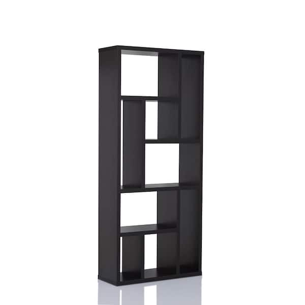 71 in. Cappuccino Wood 9-shelf Etagere Bookcase with Open Back