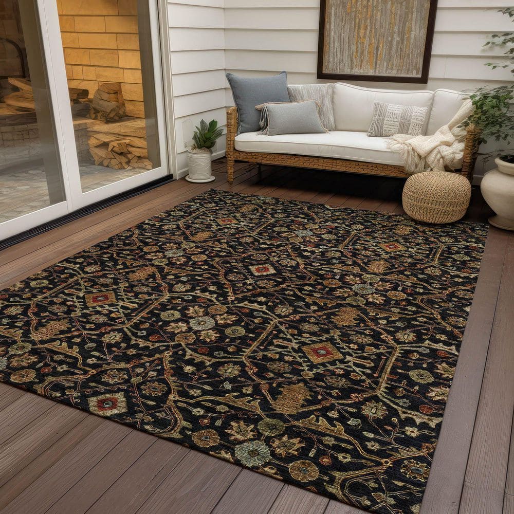 Black Rectangular Synthetic Washable Area Rug 3' x 5'