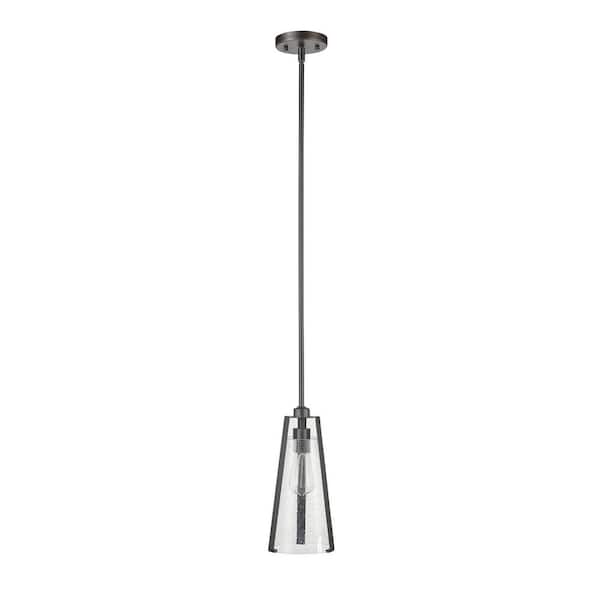 Globe Electric Sonny 1-Light Dark Bronze Pendant with Seeded Glass Shade
