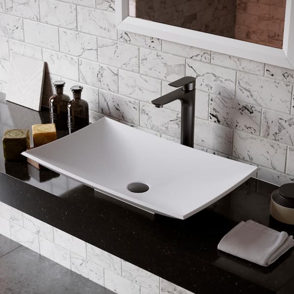 Quattro 25 in. Matte White Acrylic Rectangular Vessel Sink