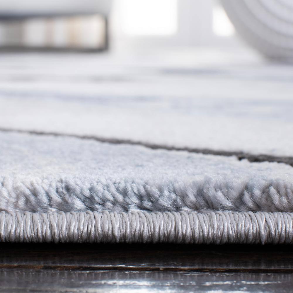 Abstract Blue-Grey Swirl Synthetic 27'' Hand-Knotted Runner Rug