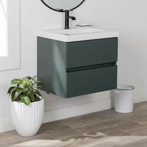 Rawlins 25 in. W x 19 in. D x 22 in. H Single Sink Floating Bath Vanity in Viridian Green with White Cultured Marble Top