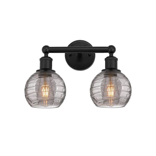 Athens Deco Swirl 14.88 in. 2-Light Matte Black Vanity Light with Glass Shade