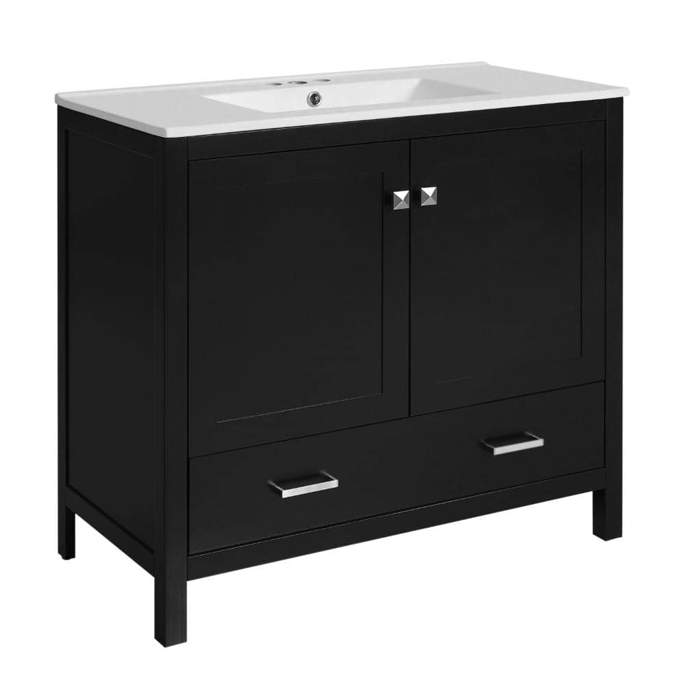 ZXDDMS 36 in. Single Sink Freestanding Black Bath Vanity with