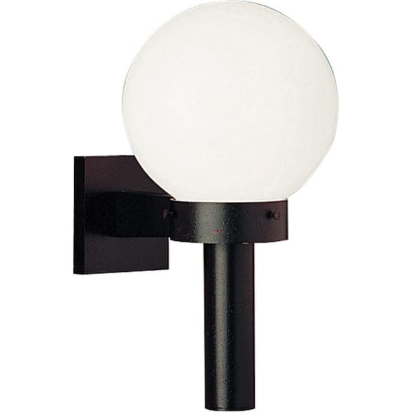 Progress Lighting Acrylic Globe 1-Light Matte Black White Shatter-Resistant Acrylic Shade Modern Outdoor Wall Lantern Light