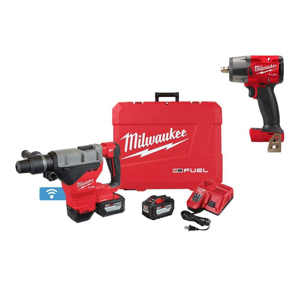 M18 FUEL ONE-KEY 18V Lithium-Ion Brushless Cordless 1-3/4 in. SDS-MAX Rotary Hammer Kit and M18 FUEL Impact Wrench -  Milwaukee, 2718-22HD-962P