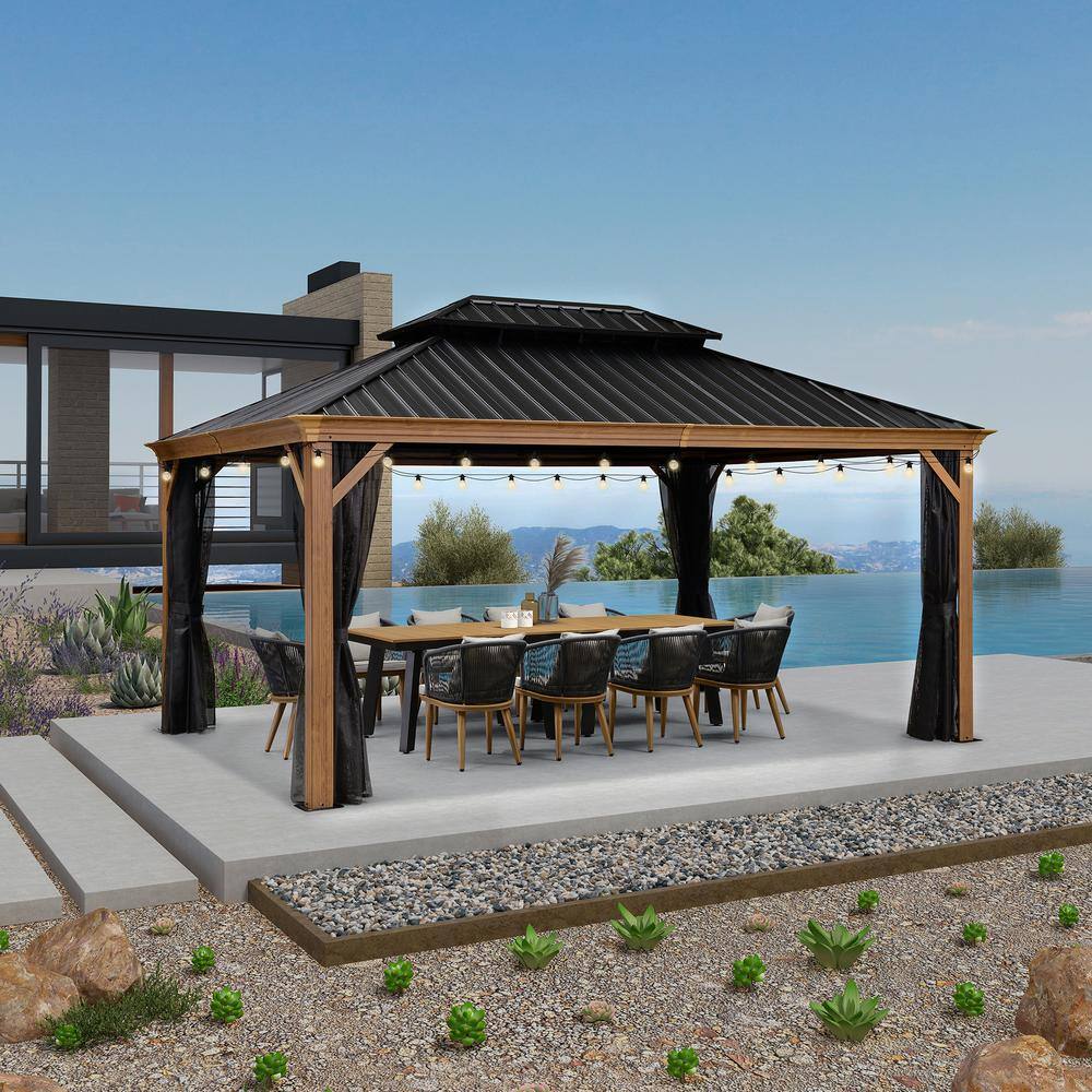 PURPLE LEAF 12 ft. x 16 ft. Hardtop Gazebo with Light Galvanized Steel