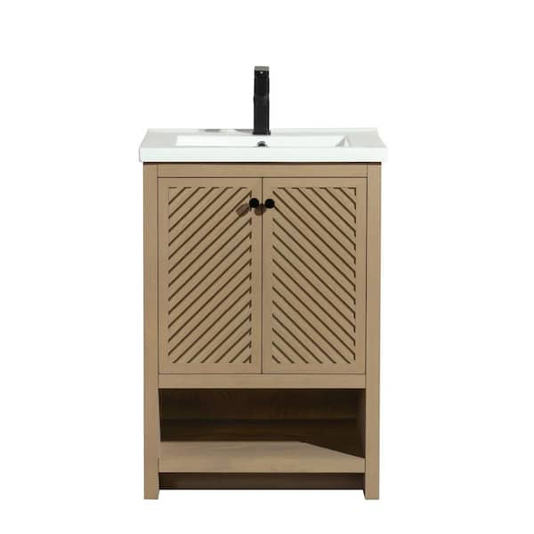 Selena 24.4 in. W x 18.75 in D x 35 in. H Single Bath Vanity in Oak with Ceramic Top in White with Integrated basin