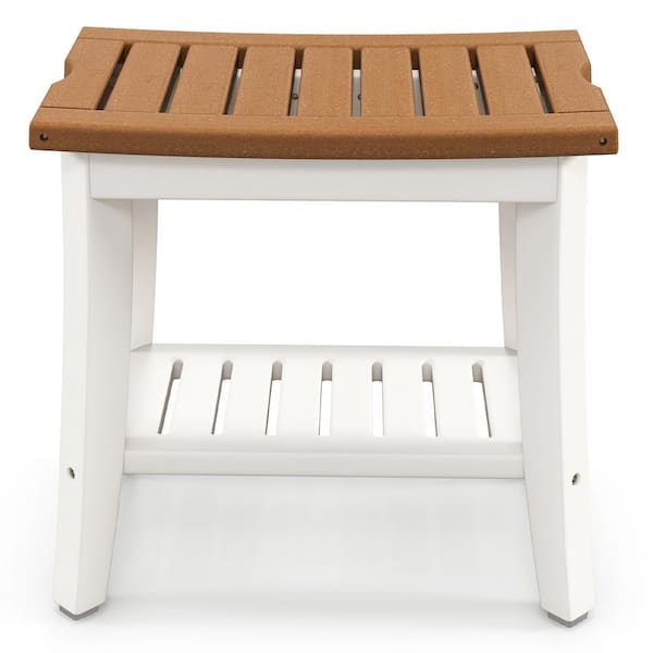 Costway 20 in. W Waterproof heavy-duty HDPE Shower Bench 2-Tier Bath Spa Stool Off White, Brown