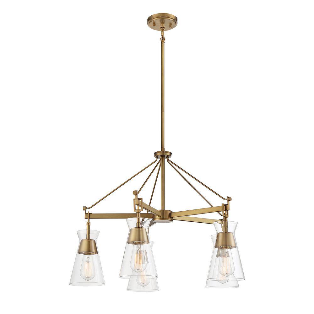 Lakewood 28" Warm Brass 5-Light Chandelier with Clear Glass Shades