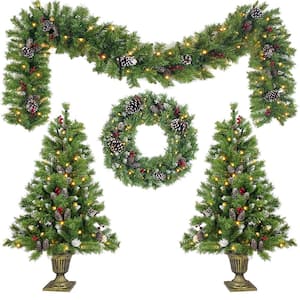 Foyer Entrance Green Lightable Christmas Tree Set, 4-Pieces