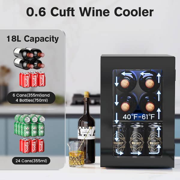 10.94 in. Single Zone 18-Cans Mini Fridge Beverage Cooler in Black