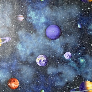 Blue Solar Planets Glitter Paste the Paper Wallpaper