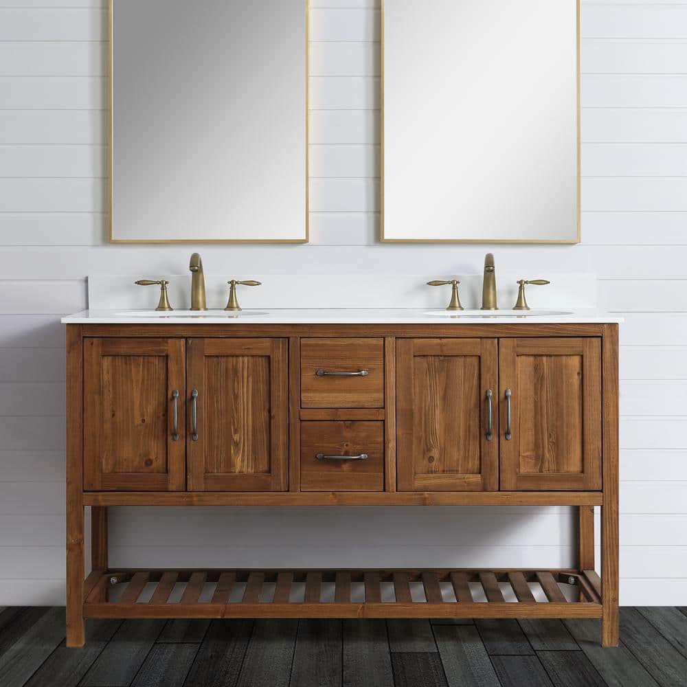 Austin 59" Walnut Reclaimed Wood Double Vanity Cabinet