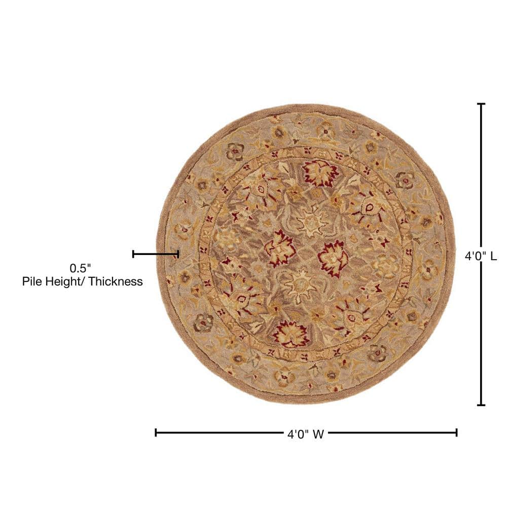 Anatolia Elegance Hand-Tufted Tan/Ivory Floral Wool Round Rug, 4'