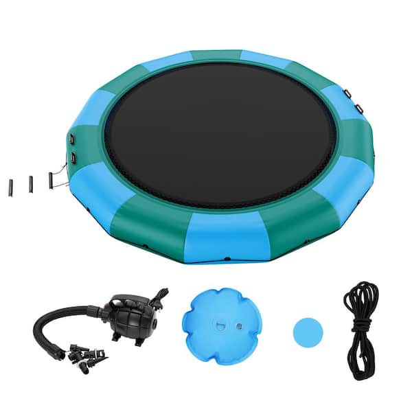 VEVOR Inflatable Water Bouncer 15 ft. Recreational Water Trampoline Portable Bounce Swim Platform with 3-Step Ladder