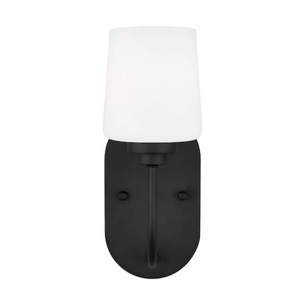Windom 1-Light Matte Black Contemporary Traditional Wall Sconce Vanity Powder Room Light with Alabaster Glass Shade