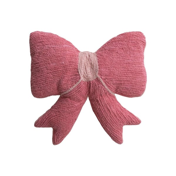 Pink Bow Shaped Polyester 16 in. x 4 in. Throw Pillow